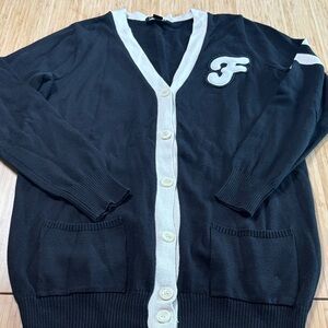 Forever 21 Black & White Cardigan with Letter Patch